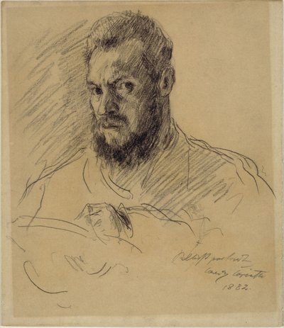 Autoportrét s plnovousem, kreslící od Lovis Corinth