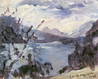 Walchensee s horským pásmem a pobřežním svahem od Lovis Corinth