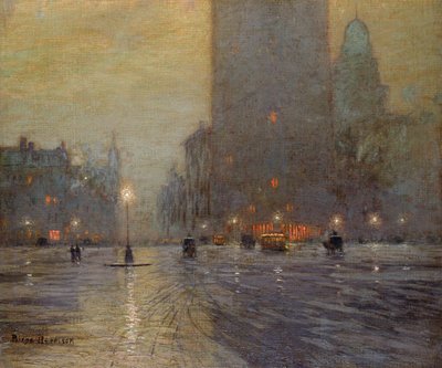 Madison Square, Rainy Night (olej na plátně) od Lowell Birge Harrison