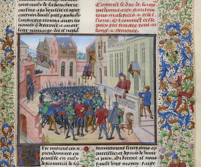 Jean de Heyle čte v Gentu dopis Filipa II. Smělého, asi 1470-1475. od Loyset Liedet