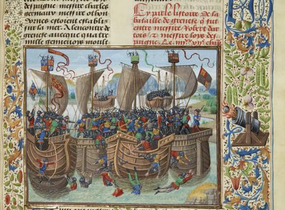 Námořní bitva u Guernsey, 1342, cca 1470-1475. od Loyset Liedet