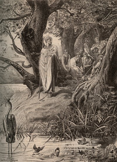 Omluva rybářských ptáků, vyprávěná svatým Martinem obyvatelům břehů Loiry - rytina Luc Olivier Merson (1846-1920) od Luc Oliver Merson
