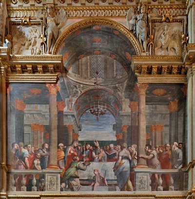 Janov, Duomo (katedrála svatého Vavřince), uvnitř, kaple Lercari nebo kaple Nejsvětější svátosti (severní apsida), severní strana: "Představení v chrámu", freska Luca Cambiaso od Luca Cambiaso