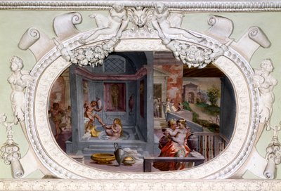Scény koupele, svádění. Freska od Lucy Cambiaso (1527-1585) od Luca Cambiaso