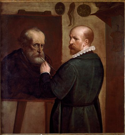 Autoportrét tvůrce portrétu jeho otce Malba Lucy Cambiaso (1527-1585) 1570 cca. Slunce. 104x97 cm Genes, Musei di Strada Nuova od Luca Cambiaso