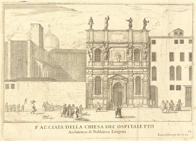Fasáda kostela Ospitaletto (deska 33) od Luca Carlevariis