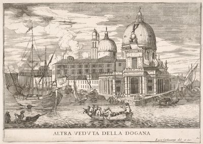 Deska 61: Pohled na celnici Dogana da Mar na soutoku Canal Grande a..., 1703. od Luca Carlevarijs