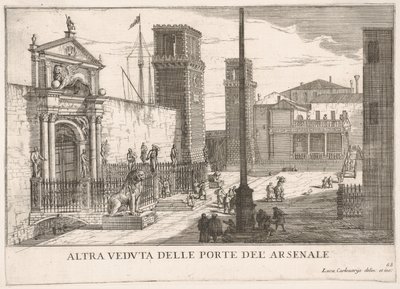 Deska 63: Pohled na bránu komplexu loděnic a zbrojnic Arsenale, Benátky, 1703, fr..., 1703. od Luca Carlevarijs