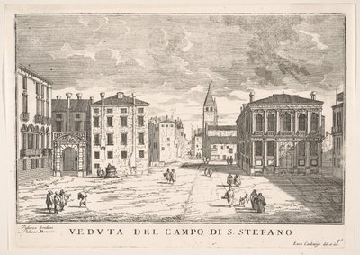 Deska 95: Pohled na Campo Santo Stefano s palácem Loredan a palácem Morosini, Benátky..., 1703. od Luca Carlevarijs