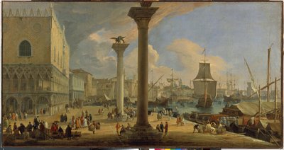 Le Molo et le palais des Doges (Venise, Italie) - Peinture de Luca Carlevaris (1663-1730), huile sur toile, vers 1710, 64x121 cm - The Molo with the Ducal Palace, Oil on canvas by Luca Carlevaris - State Hermitage, St Petersburg   1325196   cs       czech  od Luca Carlevaris