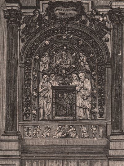 Oltář kostela Santa Maria delle Grazie, Luca della Robbia, Montepulciano, Toskánsko, Itálie, dřevoryt z Le cento citta d