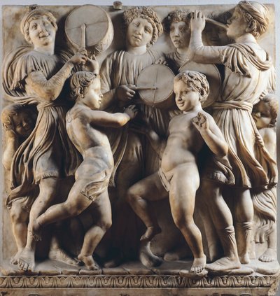 Děti a cherubové tančí, zpívají a hrají si, detail od Cantoria (galerie sborů) od Luca Della Robbia