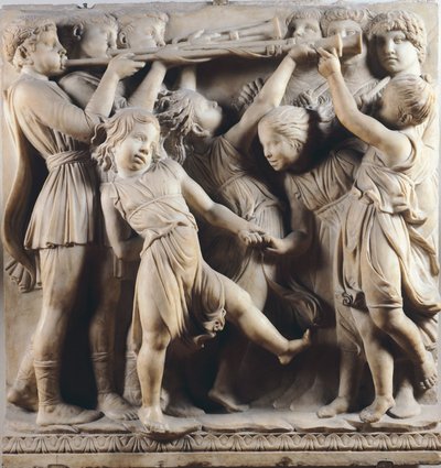 Děti a cherubové tančí, zpívají a hrají, detail z Cantoria (galerie sborů) od Luca Della Robbia