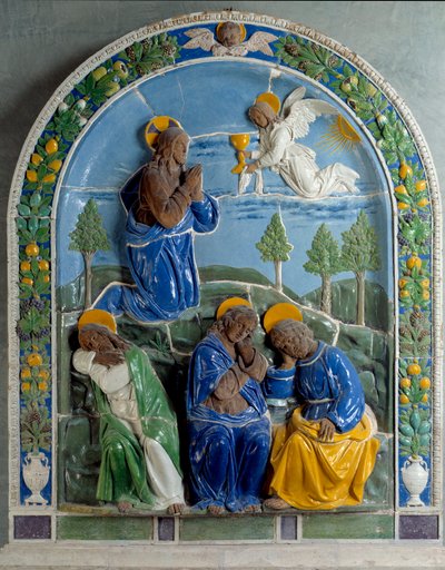 Kristus na Olivové hoře Keramický obraz namaloval a nalakoval Luca della Robbia (1400-1482) 15. století. Paříž, Muzeum Louvre od Luca Della Robbia
