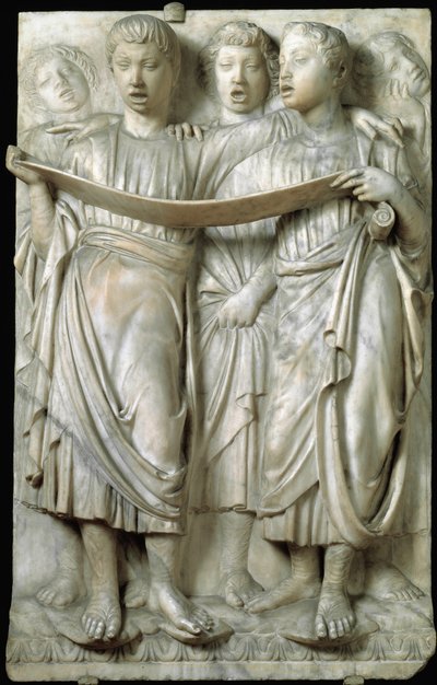 La cantoria aneb děti zpívají ve sboru - Mramorový reliéf, Luca della Robbia (asi 1400-1482), Quattrocento od Luca Della Robbia