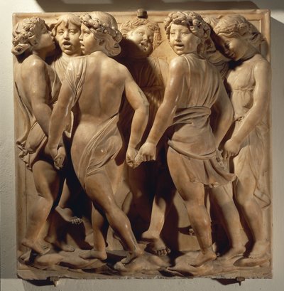 Chvalte ho ve sboru (Salmo 150, Laudate Dominum), panel s chlapci zpívajícími a tančícími v kruhu od Luca Della Robbia