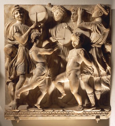 Chvalte ho na bubnu (Salmo 150, Chvalte Pána), panel s bubeníky od Luca Della Robbia