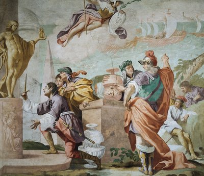 Lycaon, Antenorův syn, posvěcující Apollonovu dýku v Delfách, Epizoda mýtu o Antenorovi od Luca Ferrari