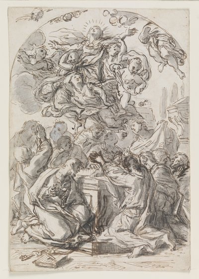 Nanebevzetí Panny Marie; verso: Hlava ženy s dítětem od Luca Giordano