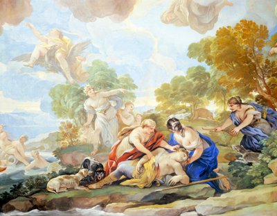 Adonisova smrt, detail cyklu fresek v Zrcadlovém sále, Luca Giordano (1634-1705), freska, Palazzo Medici Riccardi, Florencie od Luca Giordano