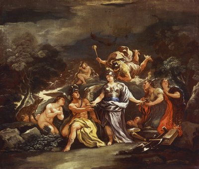Minerva jako patronka umění a věd, Luca Giordano, olej na plátně od Luca Giordano