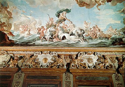 Neptun, detail stropu v galerii, cca 1670-88 (freska) od Luca Giordano