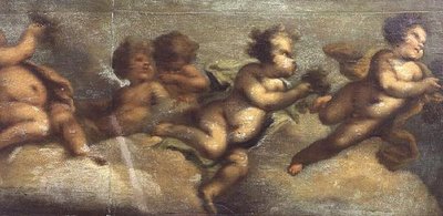 Putti disporting (papír na plátně) (detail na levé straně) (viz také 67087-90) od Luca Giordano