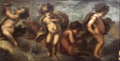 Putti disporting (papír na plátně) (pravý detail) (viz také 67087-90) od Luca Giordano