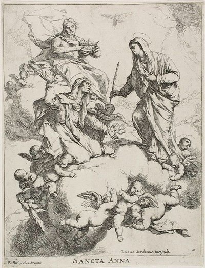 Svatá Anna přijatá v nebi Kristem a Pannou od Luca Giordano
