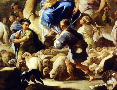 Ovce a pastýři, detail z Rebečina odjezdu do Kanaánu, Luca Giordano (1634-1705), olej na mědi, 59x85 cm od Luca Giordano