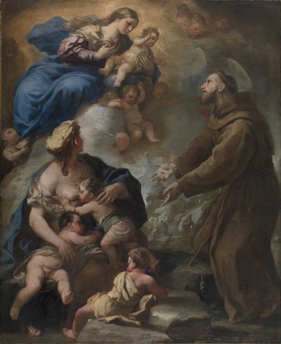 Panna a dítě se zjevují svatému Františkovi z Assisi, 80. léta 17. století. od Luca Giordano