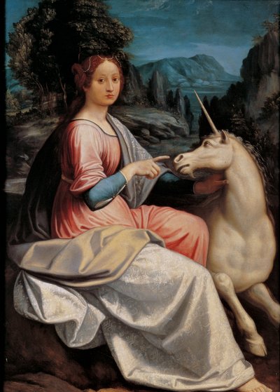 Dáma a jednorožec, 1534-1540. od Luca Longhi