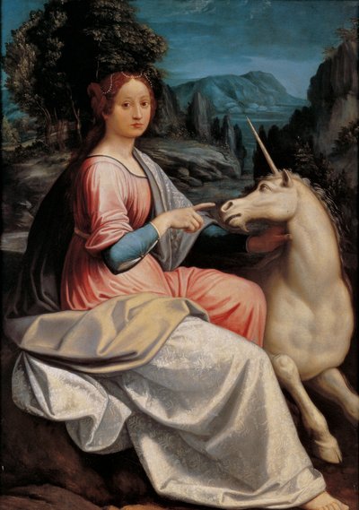 Dáma a jednorožec, 1534-1540. od Luca Longhi