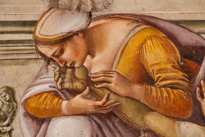 Oplakávání mrtvého Krista mezi dvěma svatými z Orvieta (S. Parenzo vpravo a S. Faustino vlevo), detail od Luca Signorelli