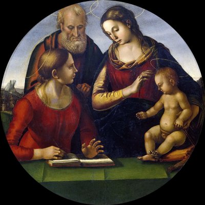 Svatá rodina se svatým, kolem 1490-1495. od Luca Signorelli