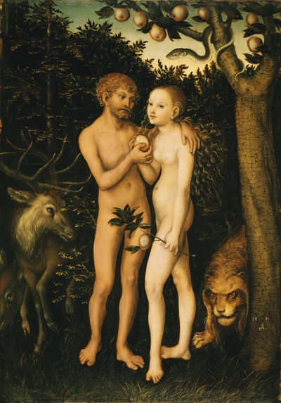 Německy: Adam a Eva v ráji / Sündenfall Adam and Eve od Lucas Cranach the Elder