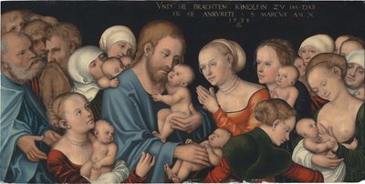 Německy: Lasset die Kindlein zu mir kommen (Christus segnet die Kinder) Suffer the Little Children to Come unto Me (Kristus žehná dětem) od Lucas Cranach the Elder