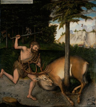 Herkules zachycující cerynejskou zadní část z Herkulových prací od Lucas Cranach the Elder