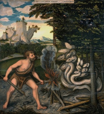 Herkules a lerneský had. Ze série Herkulových činů. Po roce 1537 od Lucas Cranach the Elder