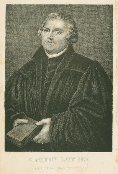 Martin Luther, litografie Jamese Webera (asi 1824-86), asi 1850 od Lucas Cranach the Elder