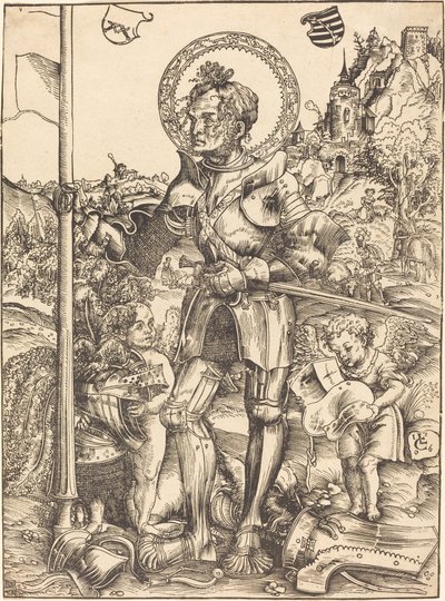 Svatý Jiří stojící se dvěma anděly od Lucas Cranach the Elder