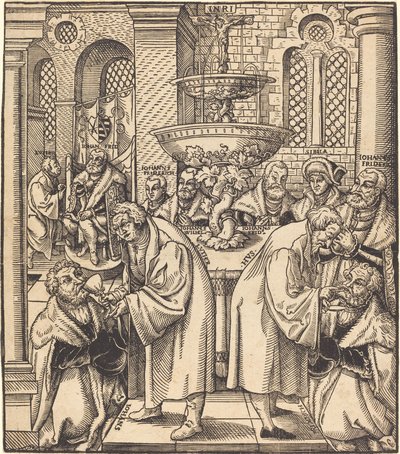 Reformátoři Luther a Hus při přijímání knížat z rodu Saska od Lucas Cranach the Elder