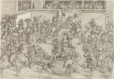 Druhý turnaj s tapiserií zobrazující Samsona a lva od Lucas Cranach the Elder