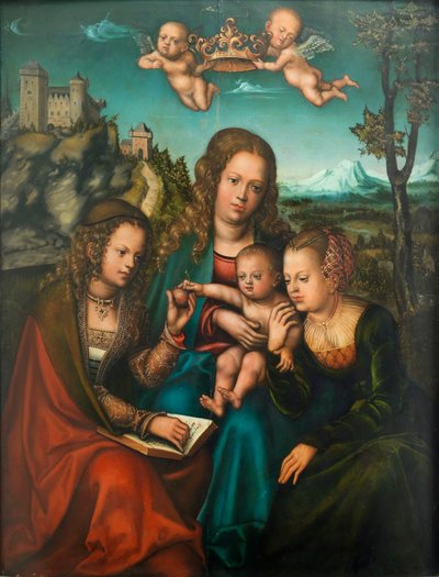 Německy: Madona mezi dvěma svatými ženami Zákon a Milost od Lucas Cranach the Elder and workshop