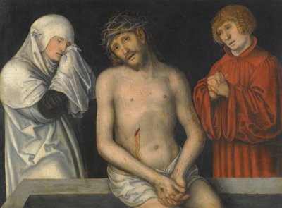 Německy: Der Schmerzensmann zwischen Maria und Johannes Bolestný muž po boku Panny Marie a svatého Jana od Lucas Cranach the Younger
