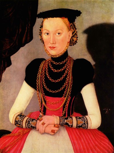 Německy: Weibliches Bildnis / Bildnis einer Frau (eine geborene Hoffmann aus Leipzig) Ženský portrét / Portrét ženy (rodilá Hoffmannová z Lipska) od Lucas Cranach the Younger