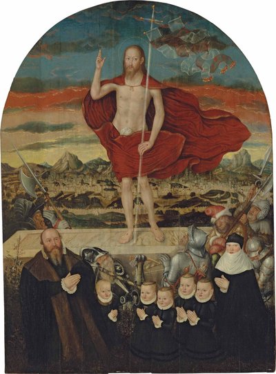 Vzkříšený Kristus s dárcovskou rodinou od Lucas Cranach the Younger