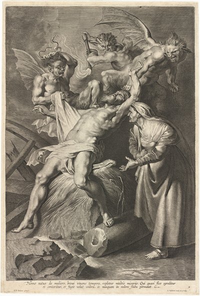 Job týraný démony a zneužívaný svou ženou od Lucas Emil Vorsterman after Sir Peter Paul Rubens