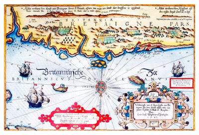 Navigační mapa pobřeží Bretaně od Lucas Janszoon Waghenaer