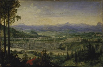 Pohled na Linz s uměleckou kresbou v popředí, 1593. od Lucas Valckenborch van
